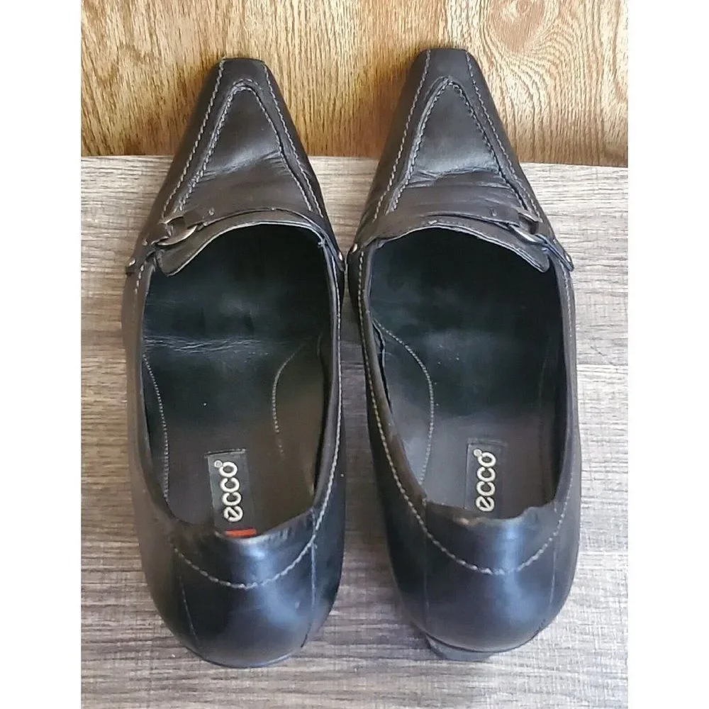 Ecco Women's Black Leather‎ Heels Size 39 US 8-8.5